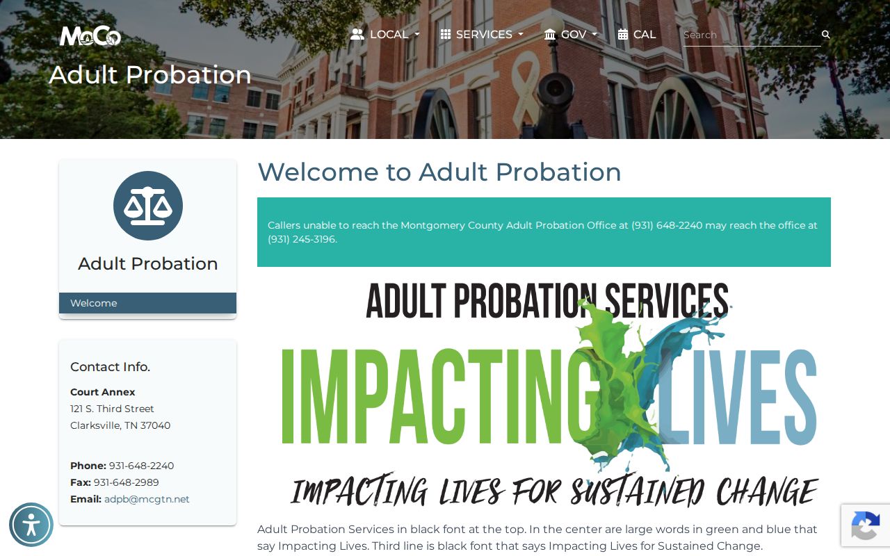 Montgomery County post-release supervision Adult Probation office page