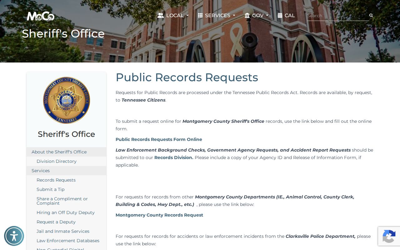 Montgomery County release records request page